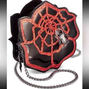 Betsey Johnson Black Red Sparkly Rose Web Spider Designer Patent Mini Crossbody